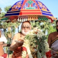 Sri Mahasannidhanam performing the Kumbhabhisheka atop the Vimana Shikhara of Sri Kailasanatha Swamy temple at Gangaikondan