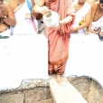 Sri Sannidhanam at the Sri Sannidhanam at the Sri Narasimha Bharati Tirtham pouring holy water with prayers for rain
