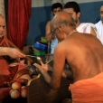 Kovilur Mathadhipati, Sri Meiyyappa Jnana Deshika Swamigal receiving blessings of Sri Mahasannidhanam