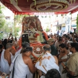 Sri Sannidhanam was led in a grand procession from the Satsangam to the Sringeri Shankara Math