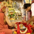 The golden Vigraha of Sri Lakshmi Narasimha being adorned during Narasimha Jayanti Puja