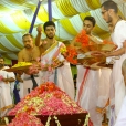 Guru Vandana was performed with huge amounts of flowers being offered to the Padukas of Sri Mahasannidhanam amidst chants of the Sringeri Guru Parampara Stotram and the Guru Paduka Stotram