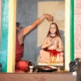 Sri Sannidhanam performing the Kumbhabhisheka at the shrine of Sri Adi Shankaracharya at the Sringeri Shankara Math in Palamadai
