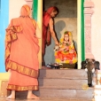 Sri Sannidhanam performing the Kumbhabhisheka at the shrine of Sri Adi Shankaracharya at the Sringeri Shankara Math in Palamadai