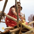 Sri Sannidhanam performing the Kumbhabhisheka at the shrine of Sri Adi Shankaracharya at the Sringeri Shankara Math in Palamadai
