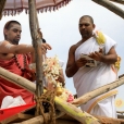 Sri Sannidhanam performing the Kumbhabhisheka at the shrine of Sri Adi Shankaracharya at the Sringeri Shankara Math in Palamadai