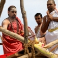Sri Sannidhanam performing the Kumbhabhisheka at the shrine of Sri Adi Shankaracharya at the Sringeri Shankara Math in Palamadai