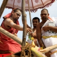 Sri Sannidhanam performing the Kumbhabhisheka at the shrine of Sri Adi Shankaracharya at the Sringeri Shankara Math in Palamadai