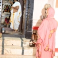 The Jagadgurus having Darshan at the temple of Rajarajeshwari in the premises