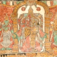 The walls of the Ramalinga Vilasam hall are adorned with frescoes depicting various events described in the Puranas and the lilas of the Lord
