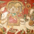 The walls of the Ramalinga Vilasam hall are adorned with frescoes depicting various events described in the Puranas and the lilas of the Lord
