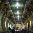 Sri Sannidhanam performing  the Sharada Chandramoulishwara Puja at the end of the long and beautiful Southern corridor of the third Praakaara of the Sri Ramanathaswamy  Temple